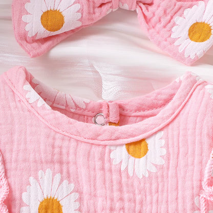 Daisy Whispers – Baby Girl Bubble Sleeve Lace Romper