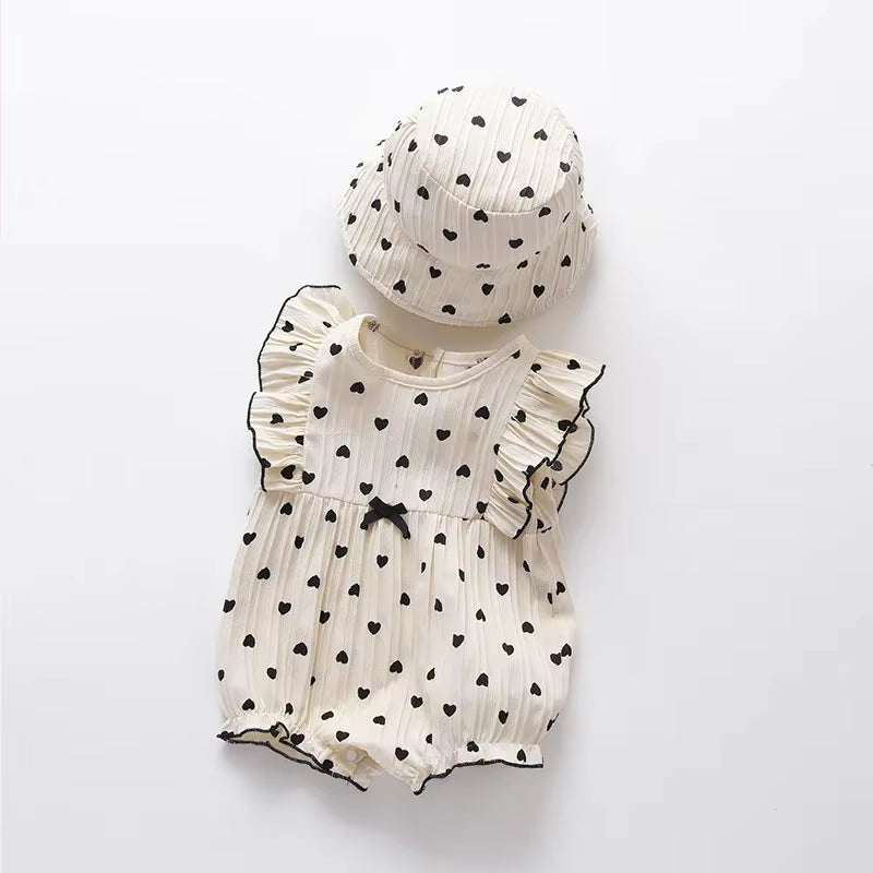 LittleRoyalty™ Baby Girl Summer Jumpsuit Set – Princess Style with Matching Hat